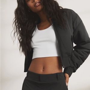 Alo Yoga Cropped Break Line Bomber Jacket Large (12-14) in Black